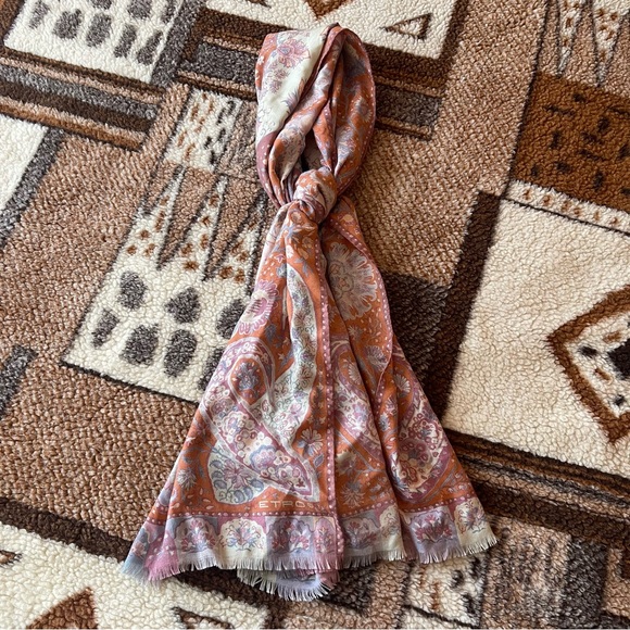 ETRO Cashmere Silk Blend Paisley Scarf in Pink and Orange